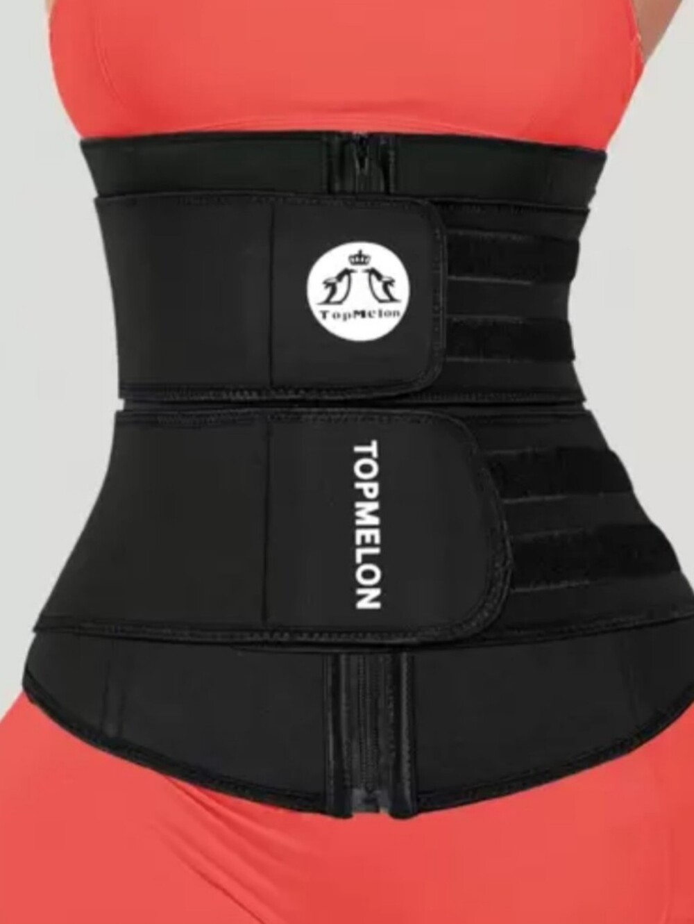 Topmelon Double-Strap Zipper Waist Trainer, Black, Sz S